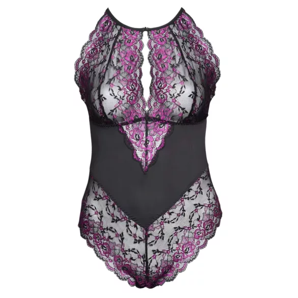 Cottelli Plus Size - kukkakuvioinen body - musta-violetti - 2XL