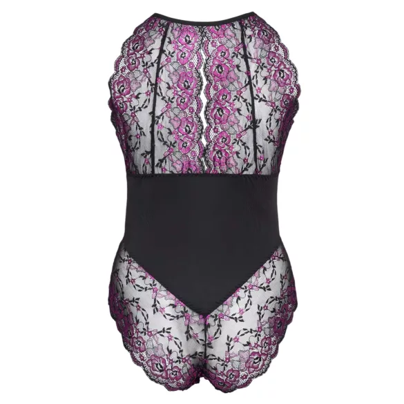 Cottelli Plus Size - kukkakuvioinen body - musta-violetti - 2XL