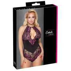   Cottelli Plus Size - kukkakuvioinen body - musta-violetti - 4XL