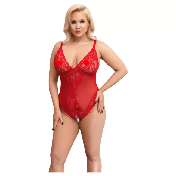 Cottelli Curves - läpinäkyvä pitsibody - punainen