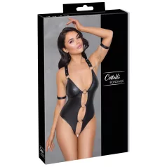 Cottelli Bondage - avoin body renkailla - kiiltävä musta