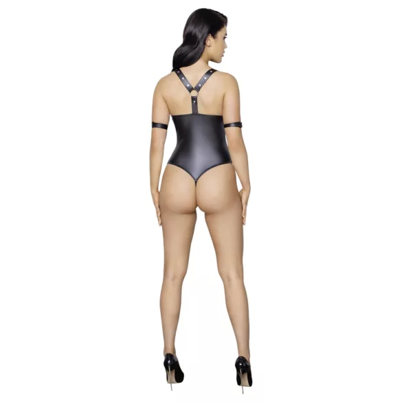 Cottelli Bondage - avoin body renkailla - kiiltävä musta