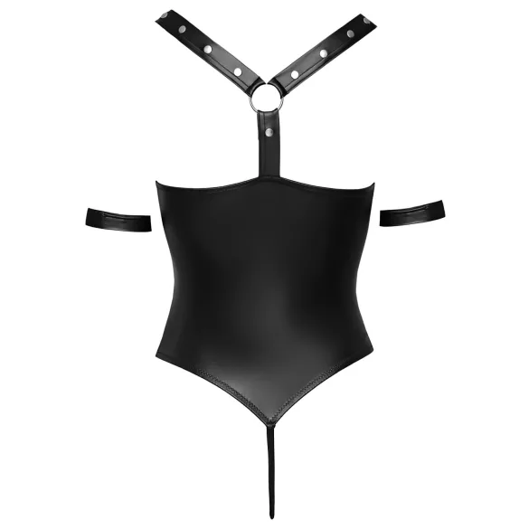 Cottelli Bondage - avoin body renkailla - kiiltävä musta