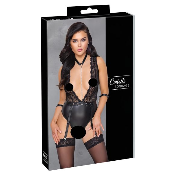 Cottelli Bondage - pitsibody kaulapannalla (musta) - M