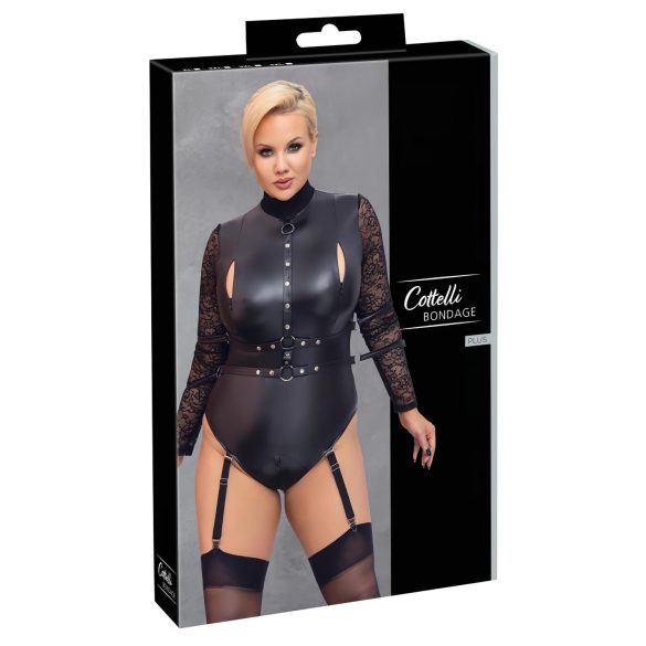 Cottelli Bondage Plus - Pitsihihainen body (musta) - 2XL
