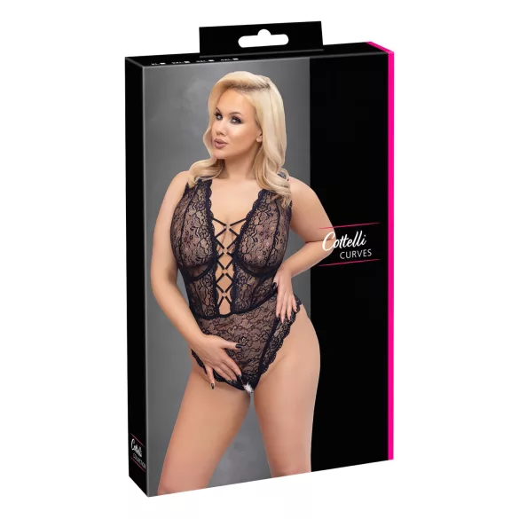 Cottelli Curves Plus Size - läpinäkyvä pitsibody - musta - 90D/XL