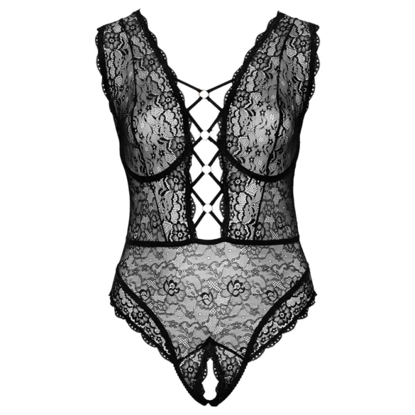 Cottelli Curves Plus Size - läpinäkyvä pitsibody - musta - 90D/XL