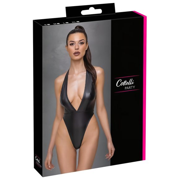 Cottelli Party - kiiltävä, kaulahihnallinen body (musta) - XL