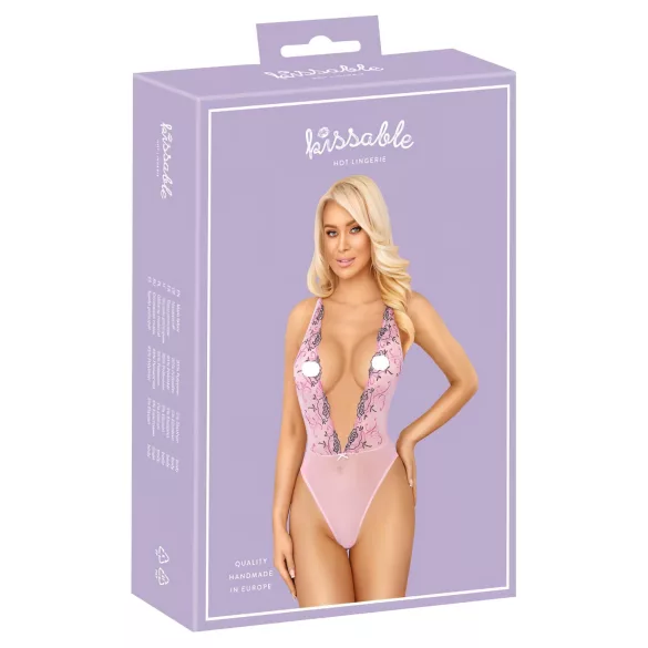 Kissable - pitsibody ruusukuviointi pinkki