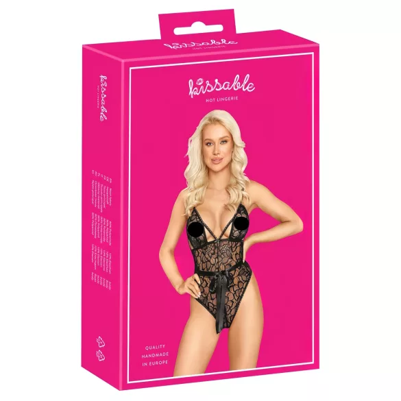 Kissable - suudeltava pitsibody (musta) - L/XL