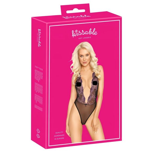 Suudeltava - pinkki brodeerattu body (musta)