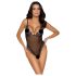 Cottelli - Kirjailtu, avoin pitsibody (musta-violetti) - XL