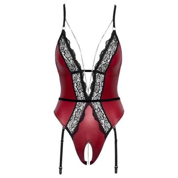 Abierta Fina - avoin body sukkanauhalla - musta-punainen