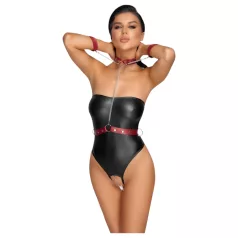   Cottelli Bondage - kiiltävä body + käsi- ja niskasidonta (musta)