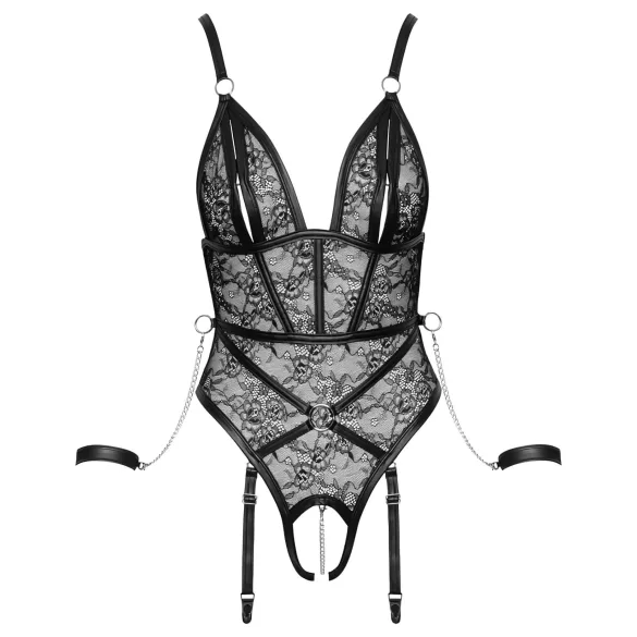 Cottelli Bondage - avoin body käsiraudoilla - musta - M