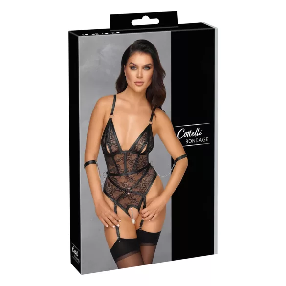 Cottelli Bondage - avoin body käsiraudoilla - musta - L