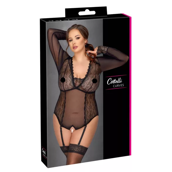 Cottelli Curves - läpikuultava body (musta) - 2XL