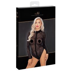 Noir - leopardikuvioitu pitkähihainen body (musta) - M