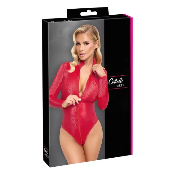 Cottelli - bodysuit - käärmeennahkakuvioitu - punainen - M