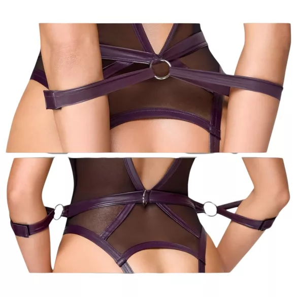 Cottelli Bondage - avoin body ja käsikahleet (musta) - M