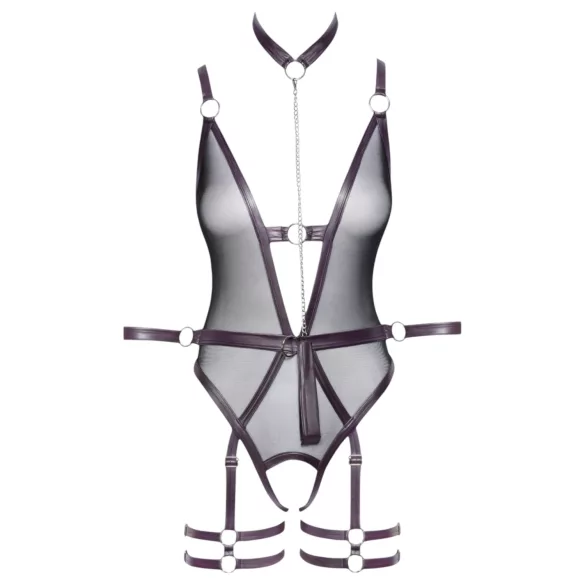 Cottelli Bondage - avoin body ja käsikahleet (musta) - M