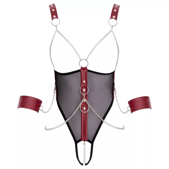 Cottelli Bondage - avoin body hihnoilla ja ketjulla - musta - L