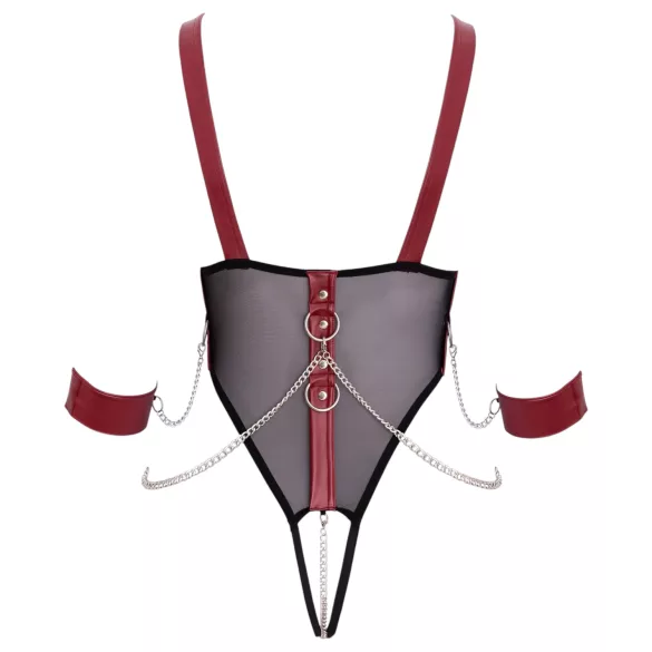 Cottelli Bondage - avoin body hihnoilla ja ketjulla - musta - L