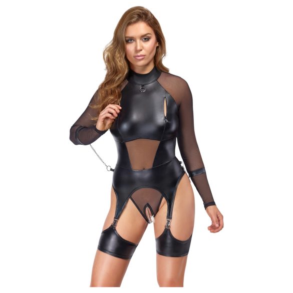 Cottelli Bondage - läpinäkyvä paita käsiraudoilla - musta - L