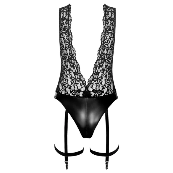 Noir Libido - bodysuit sukkanauhakiinnikkeillä - musta