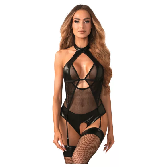 Obsessive Dominna - läpinäkyvä kiiltävä body - musta - L/XL