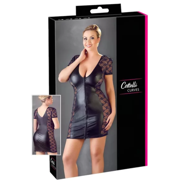 Cottelli Plus Size - pitsiyöasu rusetilla - musta - 2XL
