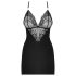 Obsessive 828-CHE-1 - strassikoristeinen mekko ja stringit (musta) - L/XL