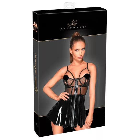 Noir - wetlook mekko verkkoyksityiskohdilla - musta