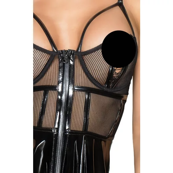 Noir - wetlook mekko verkkoyksityiskohdilla - musta