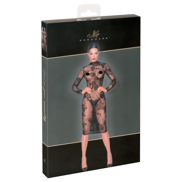 Noir - läpinäkyvä, kukkainen, pitkähiha1en mekko (musta) - M