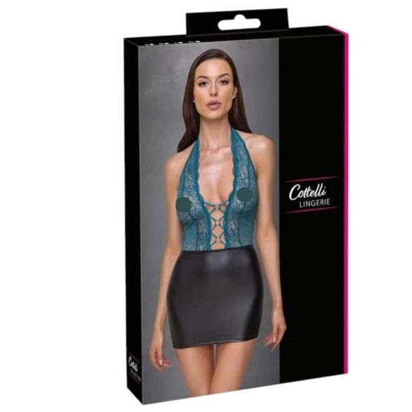 Cottelli - nyörillinen pitsimekko - kiiltävä - musta-vihreä - M