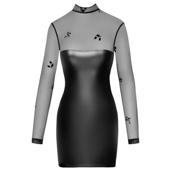 Noir - läpinäkyvä yläosainen kiiltävä mekko - musta - M