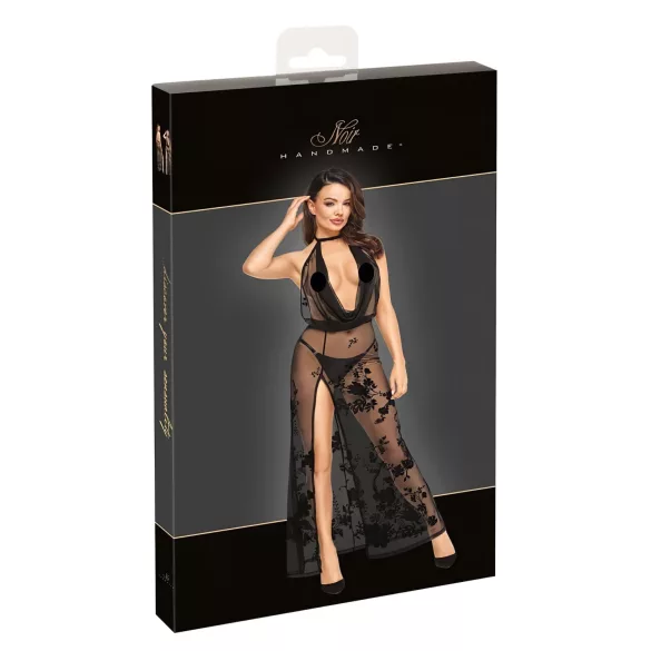 Noir - läpinäkyvä kukkakuvioinen maximekko (musta) - XL