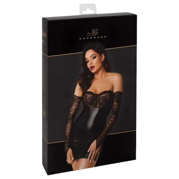 Noir - kiiltävä mekko pitsisomisteella (musta) - L