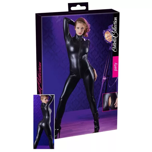 Cottelli - kiiltävä pitkähihainen catsuit - musta - S