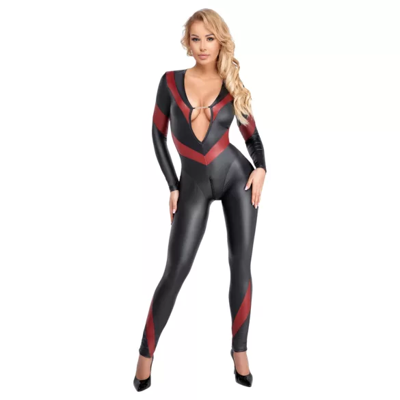 Cottelli - vetoketjullinen catsuit - tekonahka - musta - M