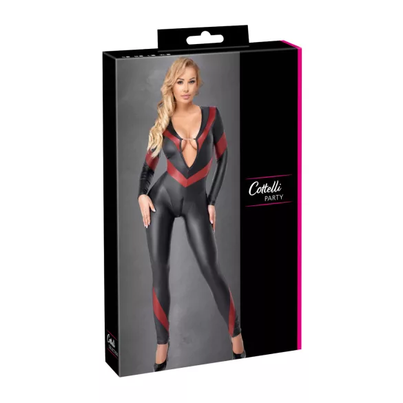 Cottelli - vetoketjullinen catsuit - tekonahka - musta - M
