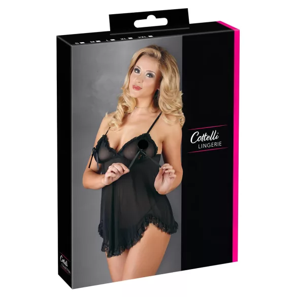 Cottelli - babydoll - kevyt röyhelö - musta - XL