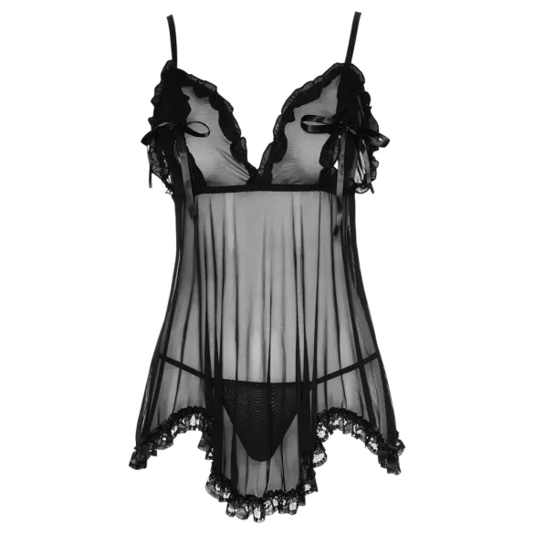 Cottelli - babydoll - kevyt röyhelö - musta - XL