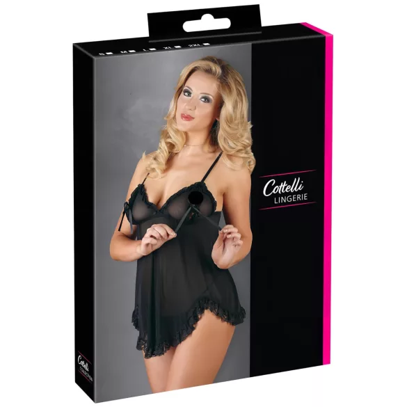 Cottelli - babydoll - kevyt röyhelö - musta - XXL