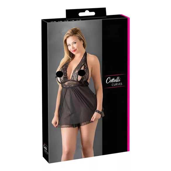 Cottelli Plus Size - babydoll pitsinen - musta - iso koko - 3XL