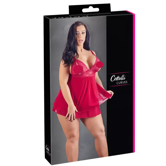 Cottelli Plus Size - babydoll pitsillä - punainen - iso koko