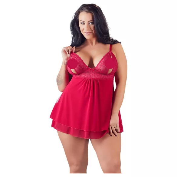 Cottelli Plus Size - babydoll pitsillä - punainen - iso koko