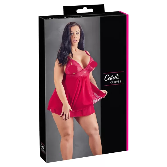 Cottelli Plus Size - babydoll pitsillä - punainen - iso koko - 3XL