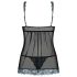 Obsessive Amanta - brodeerattu babydoll ja stringit (musta-turkoosi) - L/XL